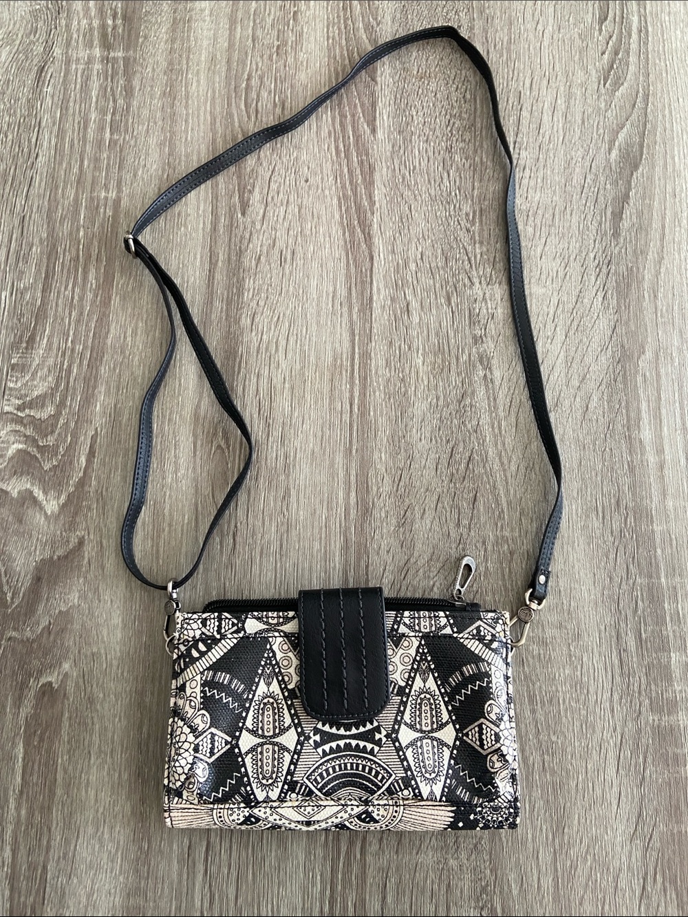 Sakroots Black & White Patterned Crossbody Wallet